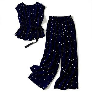 retro casual chiffon top polka dot high waist wide leg pants two-piece suit
